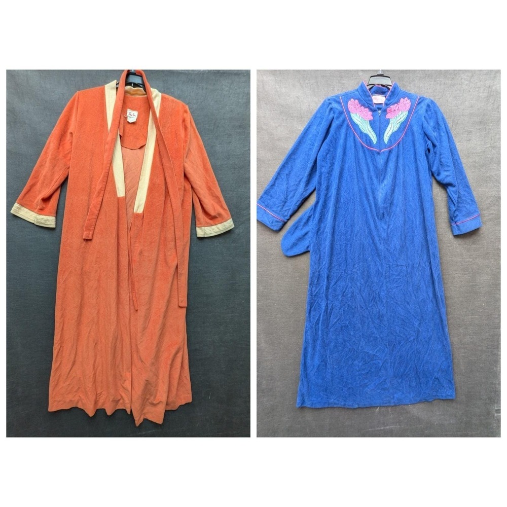 Vtg Robe Pair Grandma Robes Blue/Orange LoungeWear Heather Collection Smart Time